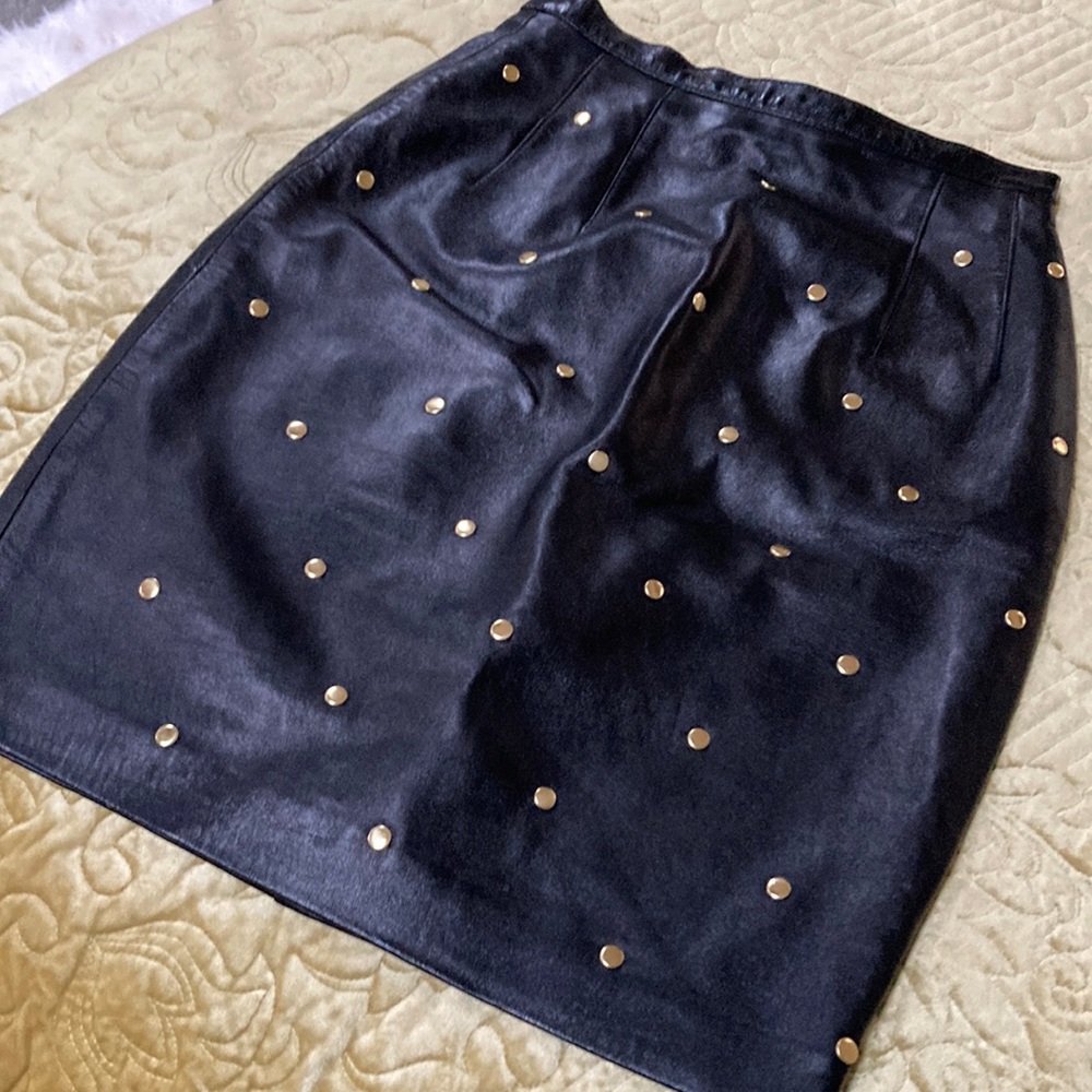 Womens black leather skirt